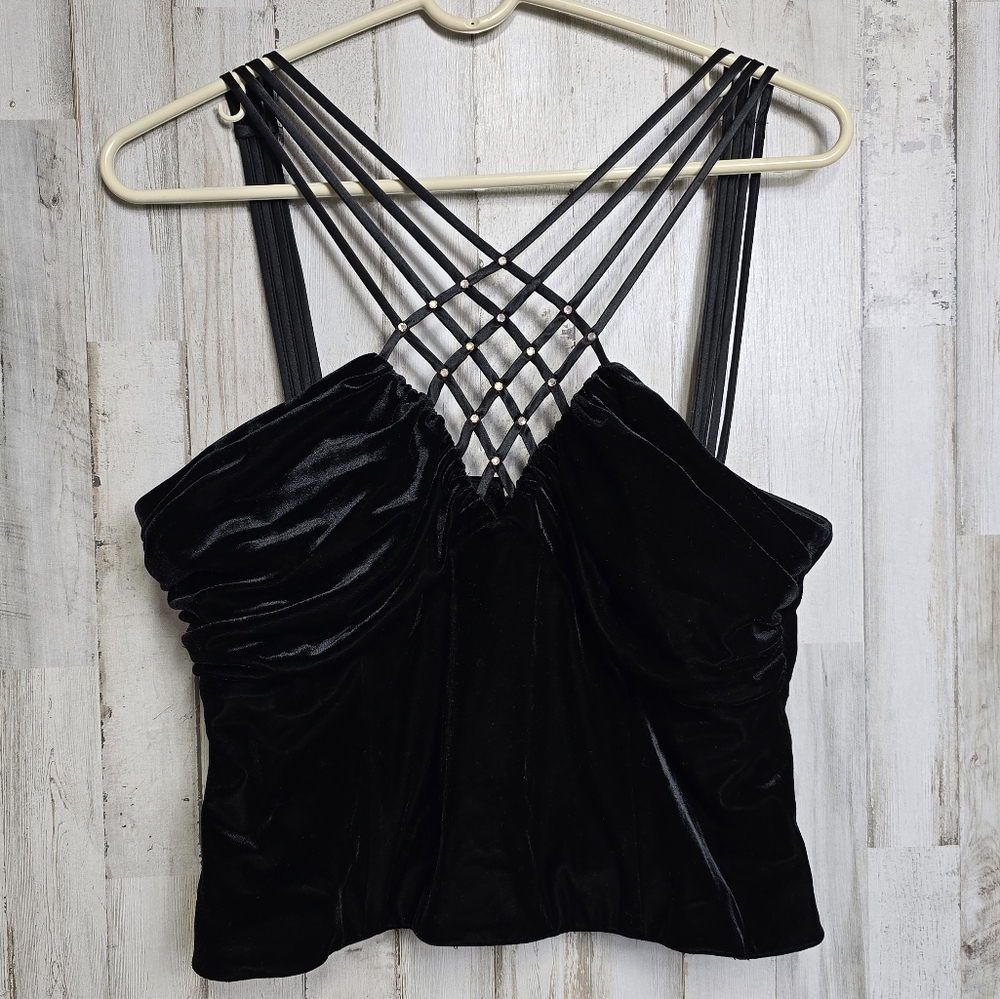 Ignite Black Velvet Corset Top Witchy Dark Academia Grunge Gothic Size Large